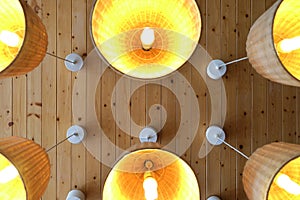 Wooden ceiling hangs multiple lighting lantern rattan weaving lamps