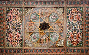 Wooden ceiling, oriental ornaments from Khiva