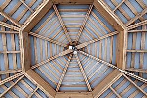 Wooden ceiling structure of a pavilion or gazebo