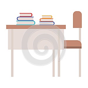 Wooden chair and desk teacher with books