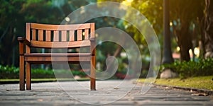 Wooden chair in the garden for relaxation and tranquility with the surrounding plants blurred background