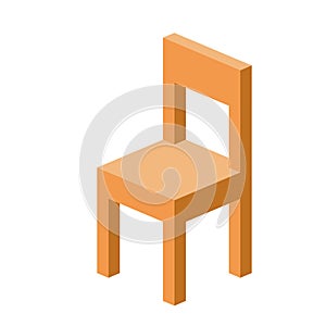 Wooden chair isolated on white background, isometric wood chair for icon 3d simple, clip art small chair cute brown color,