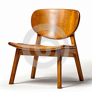Wooden chair with leather seat and unusual curved design. Generative AI