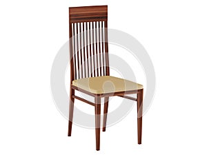 Wooden chair with leather seat on a white background