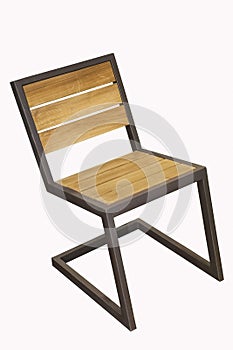 Wooden chair in loft style on white background at an angle of 45 degrees. Interior element