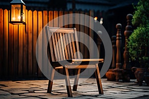 Wooden chair, a seat of reprieve against a soothing, blurred backdrop photo