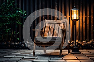 Wooden chair, a seat of reprieve against a soothing, blurred backdrop photo