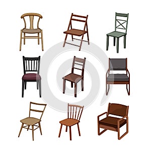 wooden chair set cartoon vector illustration