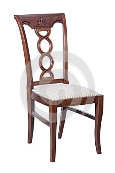 Wooden chair with soft seat isolated