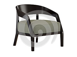 Wooden chair with a soft seat on a white background