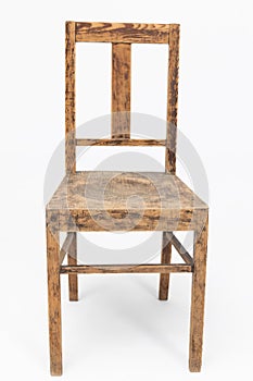 Wooden chair from turn of 70's and 80's from previous century with rustic color. Polish design and production. Front