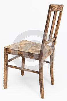 Wooden chair from turn of 70's and 80's from previous century with rustic color. Polish design and production. Rear view