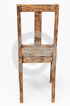 Wooden chair from turn of 70's and 80's from previous century with rustic color. Polish design and production. Rear view