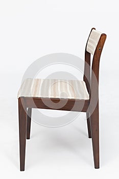 Wooden chair from turn of 70's and 80's from previous century with soft seat and back. Polish design and production