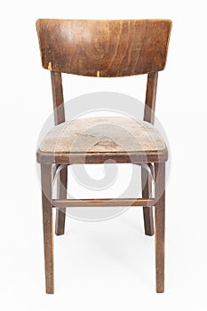 Wooden chair from turn of 70's and 80's from previous century with soft seat. Polish design and production. Front view