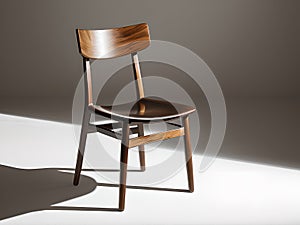 Wooden chair, wood chair in empty black dark background, AI generated