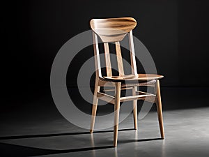 Wooden chair, wood chair in empty black dark background, AI generated