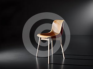 Wooden chair, wood chair in empty black dark background, AI generated