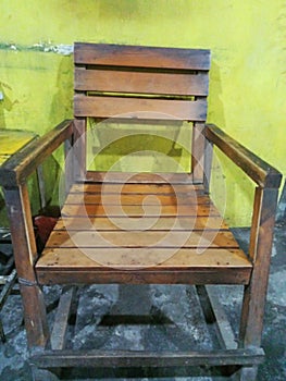 Wooden chair on yellow wall old