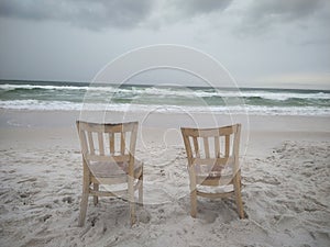 Wooden Chairs On Beach In Panama City Beach Florida