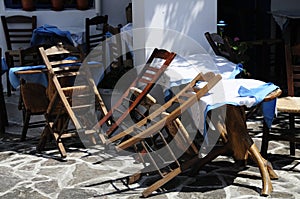 Wooden chairs at Greek taverna