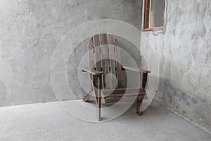 Wooden chairs object on cement wall background