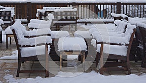 Wooden chairs and tables