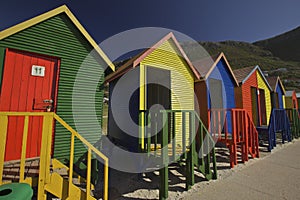 Wooden changing cabins at the beach, Cape Town