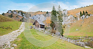 wooden chapel at Brauneck mountain, idyllic bavarian landscape