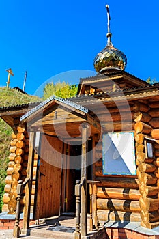 Wooden chapel at source of holy Reverend Ilya Muromets in the village Karacharovo near Murom, Russia photo