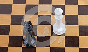 Wooden checkerboard with figures