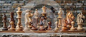 Wooden Chess Board With Chess Pieces