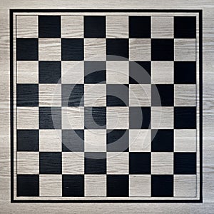 Wooden chess Board top view, intellectual sport