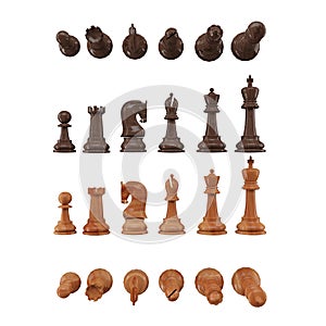 Wooden chess figures 3d illustration