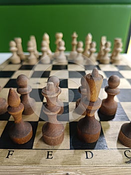 Wooden Chess on green background