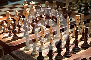 Wooden chess at market