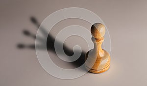 Wooden chess pawn with king shadow
