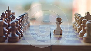 Wooden chess pieces on the chessboard