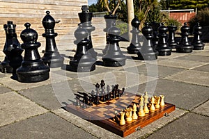 Wooden Chess set on a Outdoor Chess Area