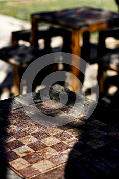 Wooden chess table with seats