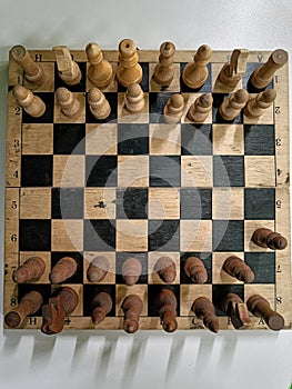 Wooden Chess on the white background. Top view