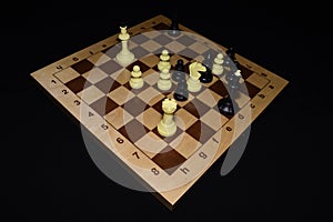 Wooden chessboard and the pieces as a hobby theme