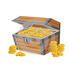 Wooden Chest Filled With Golden Coins, Hidden Treasure And Riches For Reward In Flash Came Design Variation