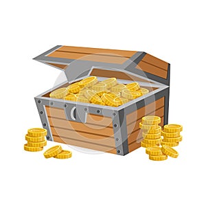 Wooden Chest Filled With Golden Coins, Hidden Treasure And Riches For Reward In Flash Came Design Variation photo