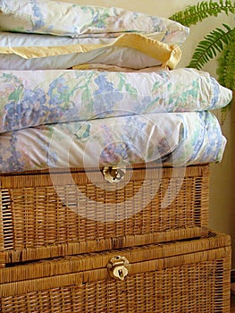 Wooden chest and linens