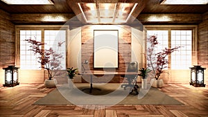 Wooden china Conference room interior with wood floor on white wall background - empty room business room interior. 3d rendering