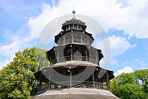 Wooden Chinese tower in English garden in Munich