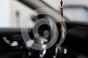 Wooden Christian rosary with crucifix