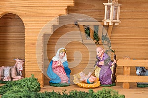 Wooden Christmas crib - closeup