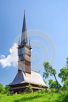 The wooden Church of the Archangels Michael and Gabriel in Surdesti village, Maramures county, Romania.